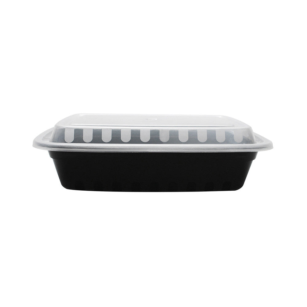 Karat 24oz PP Microwavable Rectangular Food Containers & Lids - Black - 150 ct