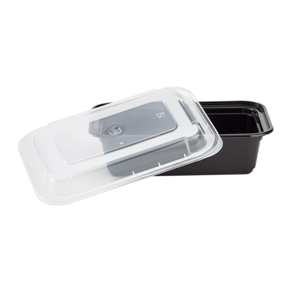 Karat 24oz PP Microwavable Rectangular Food Containers & Lids - Black - 150 ct