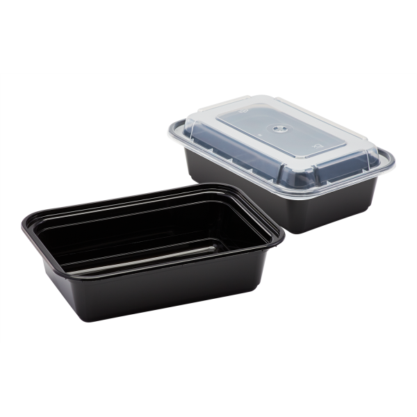 Karat 24oz PP Microwavable Rectangular Food Containers & Lids - Black - 150 ct