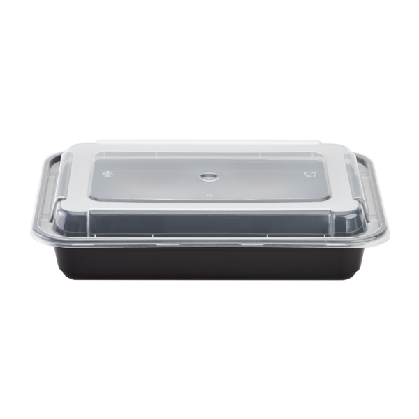 Karat 28oz PP Plastic Microwavable Rectangular Food Containers & Lids - Black - 150 ct