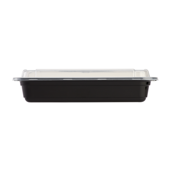 Karat 28oz PP Plastic Microwavable Rectangular Food Containers & Lids - Black - 150 ct