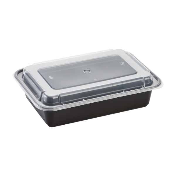 Karat 38oz PP Plastic Microwavable Rectangular Food Containers & Lids - Black - 150 ct