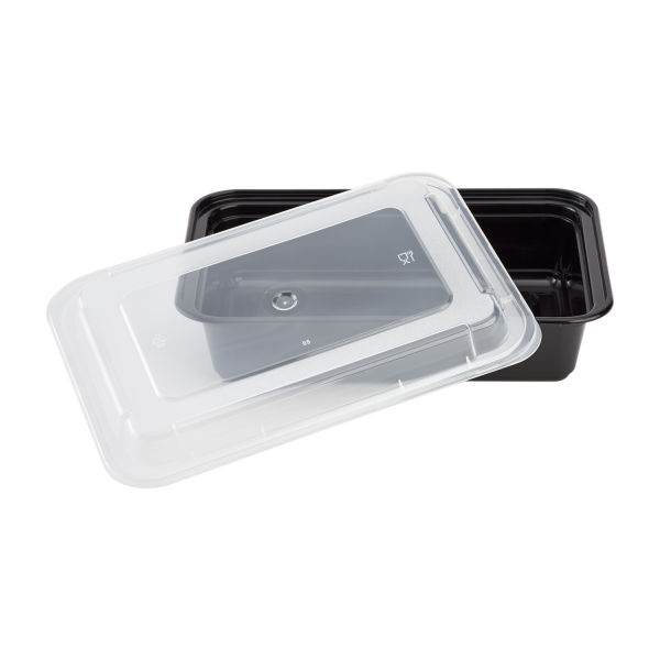 Karat 38oz PP Plastic Microwavable Rectangular Food Containers & Lids - Black - 150 ct