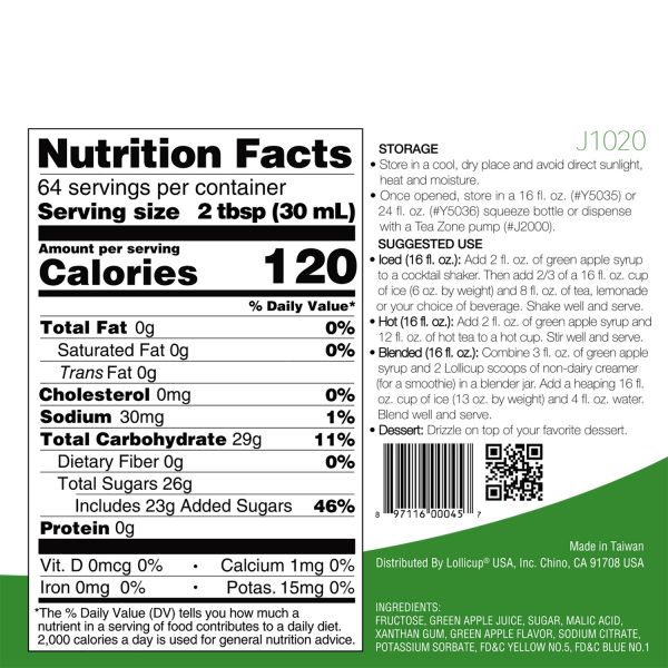 Tea Zone Green Apple Syrup (64oz) Case Of 6