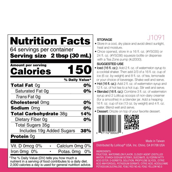 Tea Zone Watermelon Syrup (64oz) Case Of 6