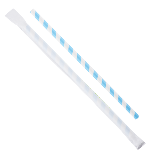 Karat Earth 9" Giant Paper Straw Wrapped - Blue/White (1,200 ct)