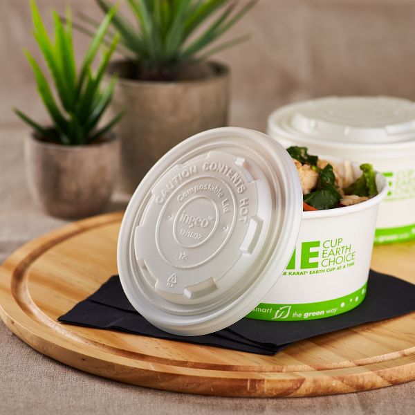 Karat Earth 12-16oz Compostable Paper Food Container Flat Lids (114.6mm) - 500 ct