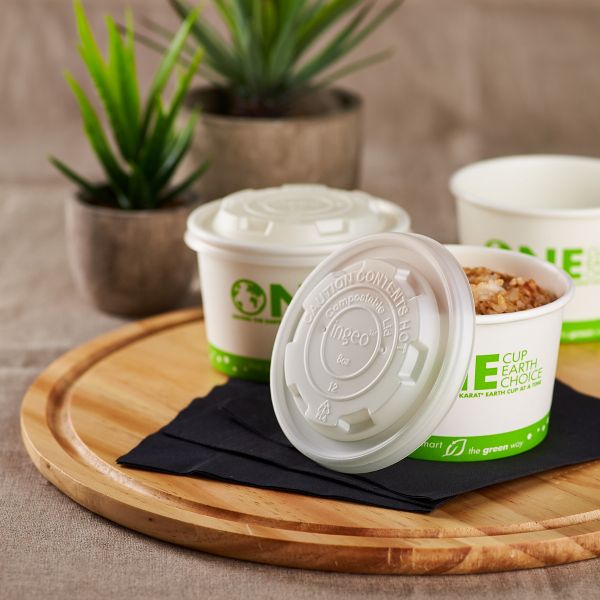 Karat Earth 8oz Compostable Paper Food Container Flat Lids (90.8mm) - 1,000 ct