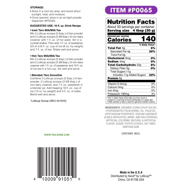 Tea Zone Taro Powder (Made in USA) - 2.2 lbs Case Of 10