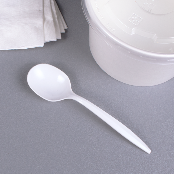 Karat PP Plastic Medium Weight Soup Spoons Bulk Box - White - 1,000 ct