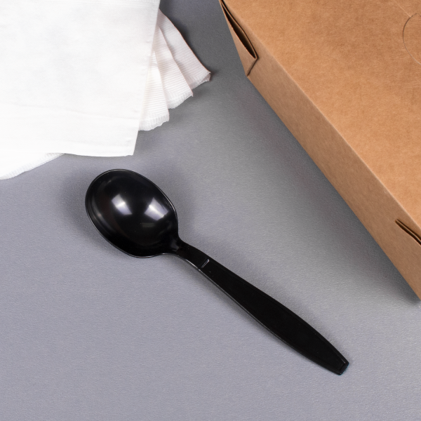 Karat PS Plastic Extra Heavy Weight Soup Spoons - Black - 1,000 ct