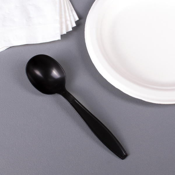 Karat PP Plastic Extra Heavy Weight Soup Spoons - Black - 1,000 ct