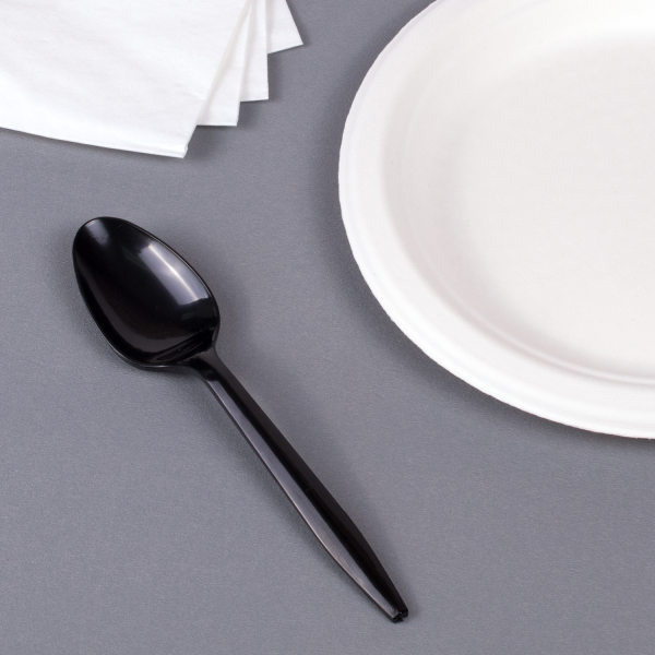 Karat PS Plastic Medium Weight Tea Spoons Bulk Box - Black - 1,000 ct