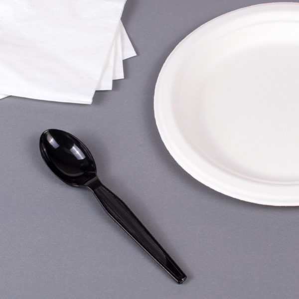 Karat PS Plastic Medium-Heavy Weight Tea Spoons Bulk Box - Black - 1,000 ct