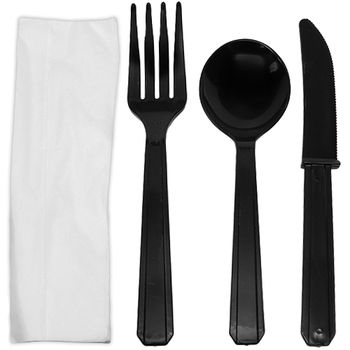 Karat PS Plastic Heavy Weight Cutlery Kits - Black - 250 ct