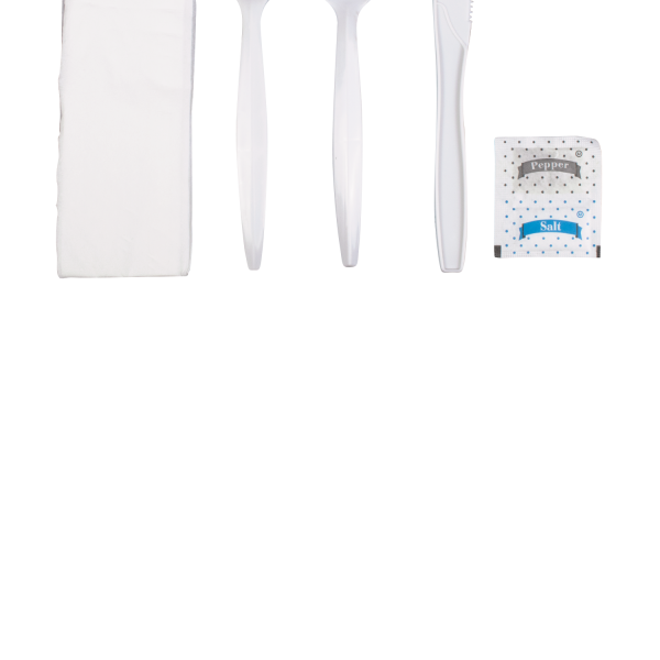 Karat PP Plastic Medium-Heavy Weight Cutlery Kits with Salt and Pepper - White - 250 ct