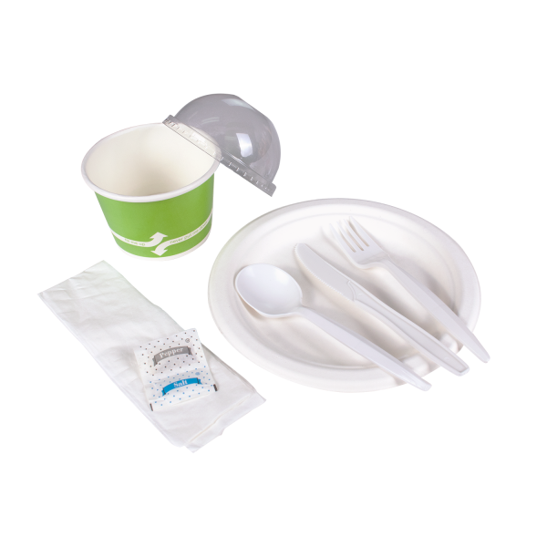 Karat PP Plastic Medium-Heavy Weight Cutlery Kits with Salt and Pepper - White - 250 ct
