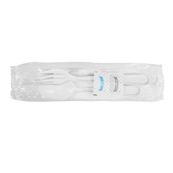 Karat PP Plastic Heavy Weight Cutlery Kits with Salt and Pepper - White - 250 ct