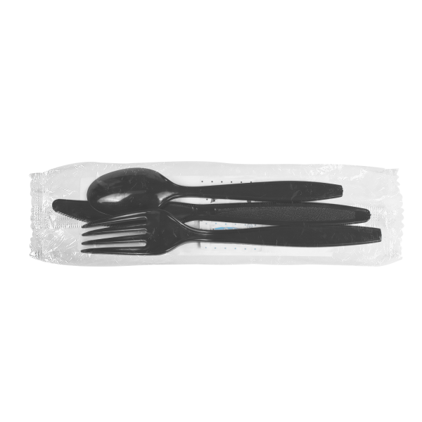 Karat PS Plastic Heavy Weight Cutlery Kits with Salt and Pepper - Black - 250 ct