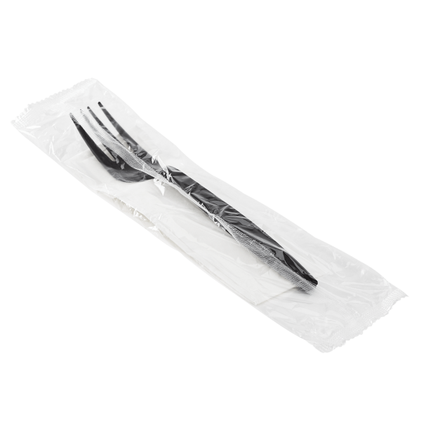 Karat PP Plastic Heavy Weight Cutlery Kits (Fork, 1-ply Napkin) - Black - 500 ct