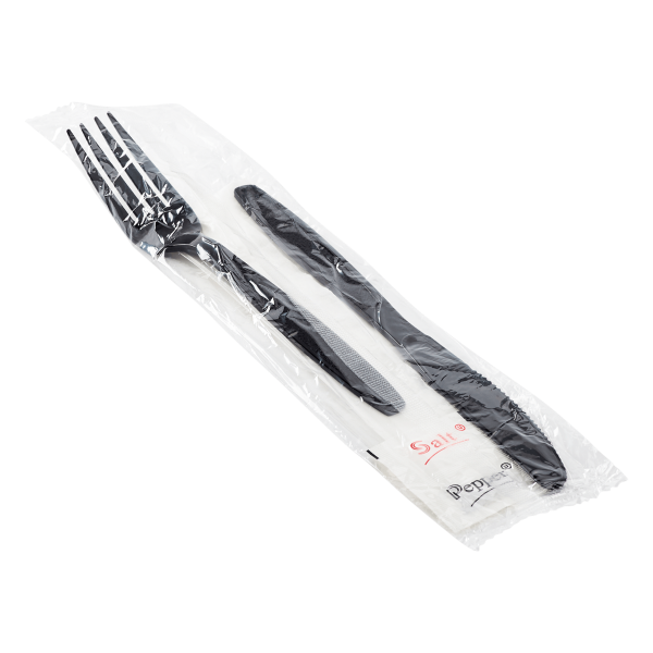 Karat PS Heavy-Weight Cutlery Kits (Knife, Fork, 1-ply Napkin, Salt, Pepper) - 250 ct
