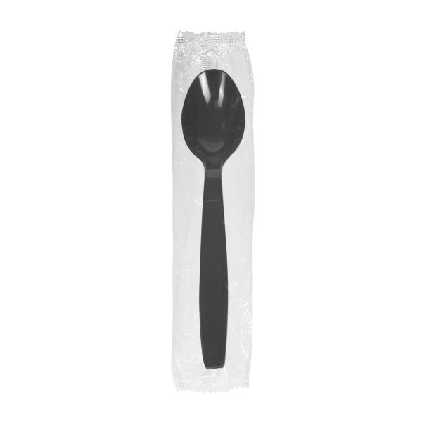 Karat PS Plastic Extra Heavy Weight Tea Spoons - Black - Wrapped - 1,000 ct