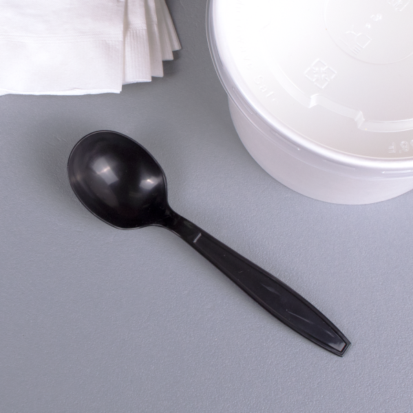 Karat PP Plastic Heavy Weight Soup Spoons - Black - Wrapped - 1,000 ct