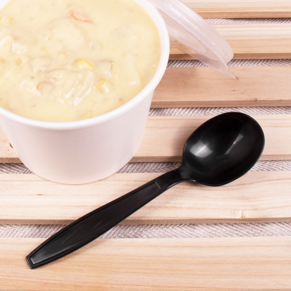 Karat PP Plastic Heavy Weight Soup Spoons - Black - Wrapped - 1,000 ct