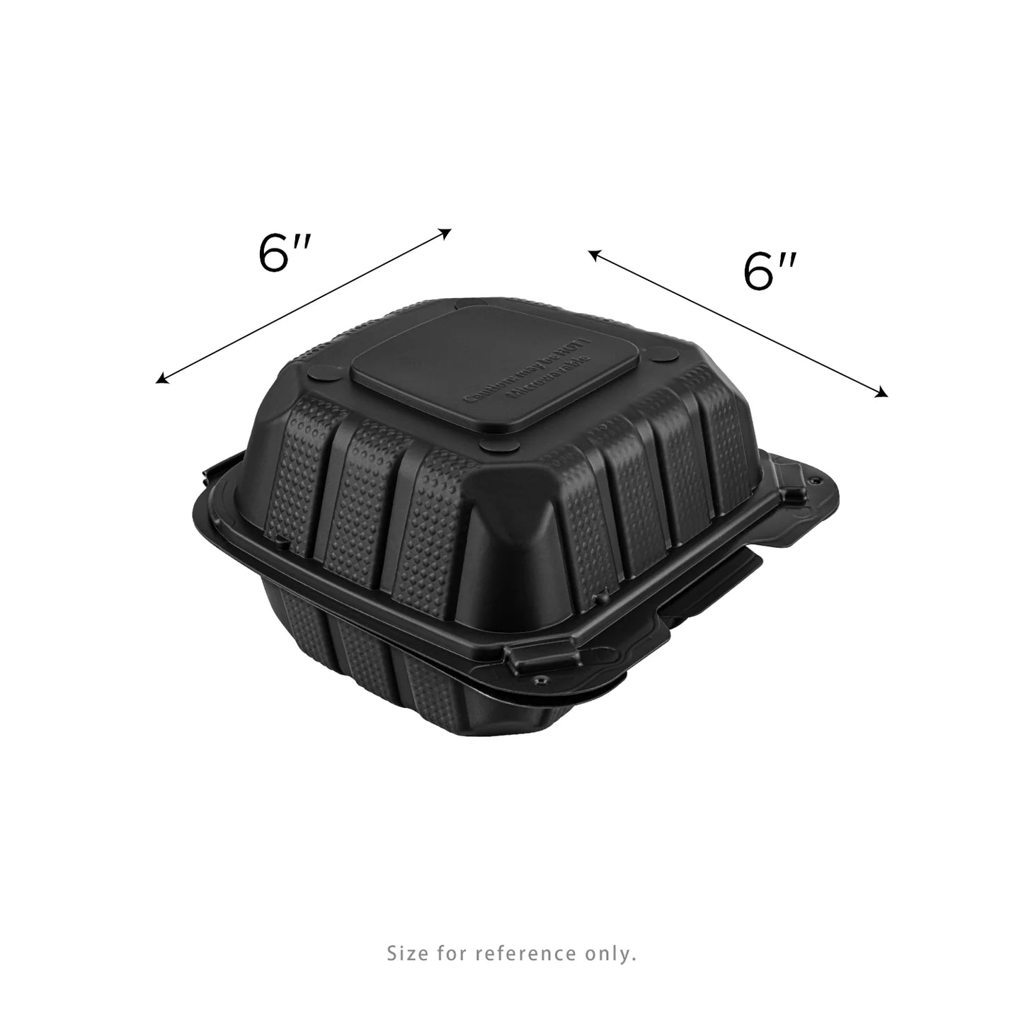 6" x 6" 1-Compartment Black Hinged Container, 250 ct