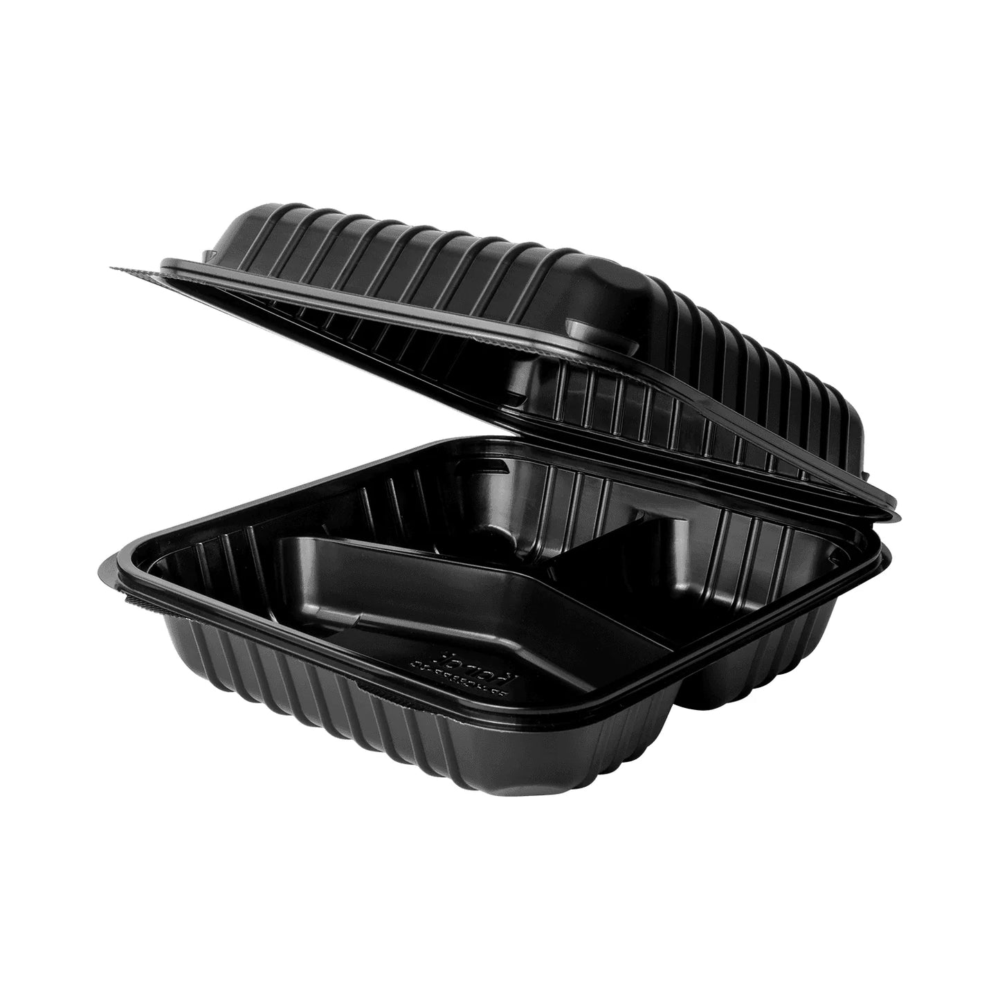 8" x 8" 3-Compartment Black Hinged Container, 150 ct