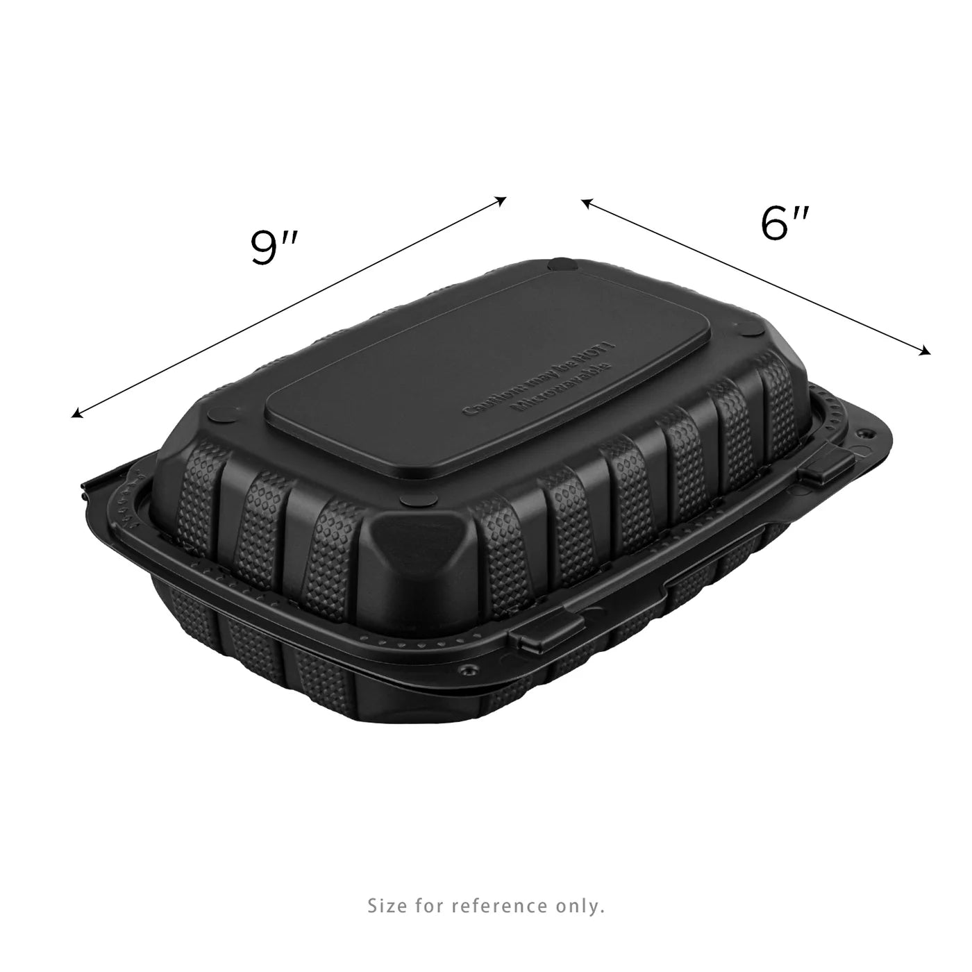 9" x 6" 1-Compartment Black Vented Hinged Container, 150 ct