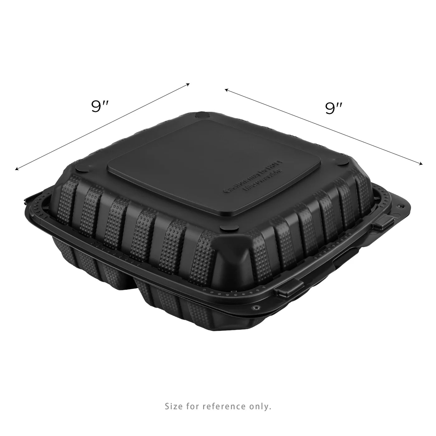 9" x 9" 3-Compartment Black Vented Hinged Container, 150 ct