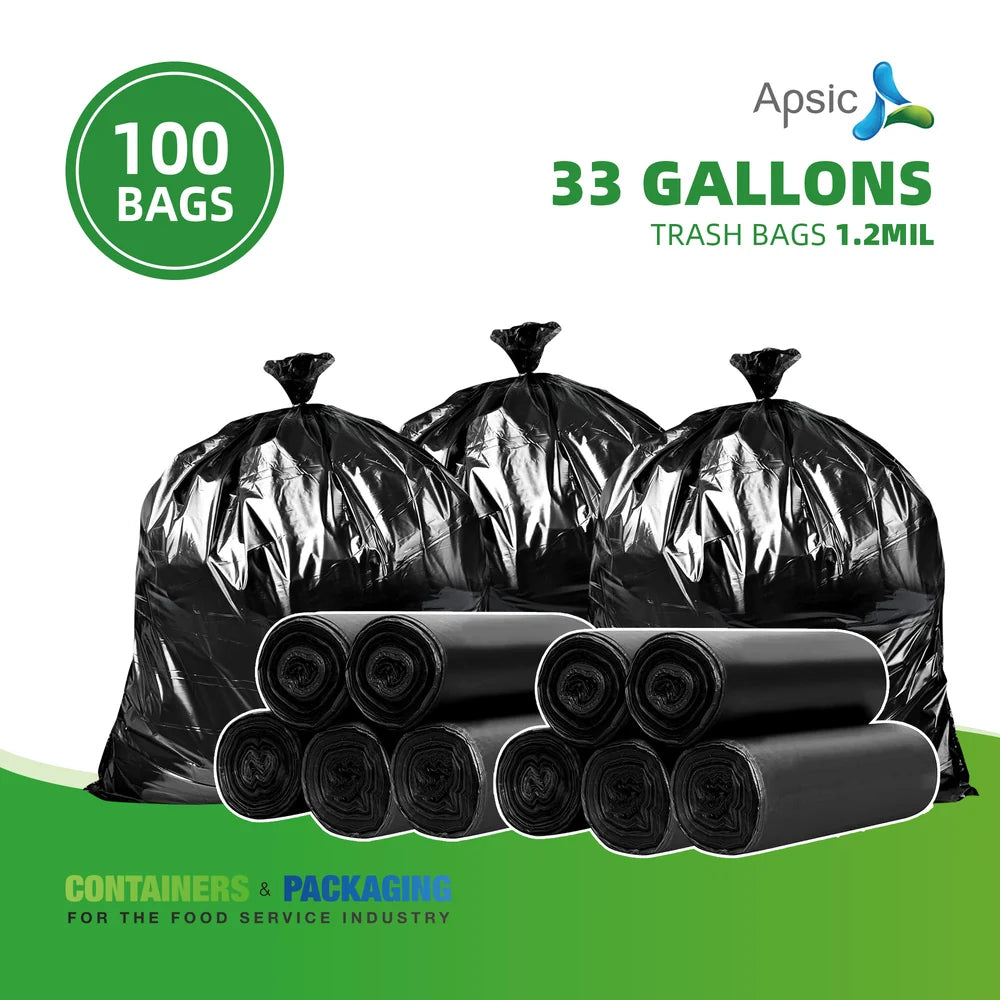 33 Gallon Trash Bags, 33" x 39", 1.2 mil, 100 bags/ctn