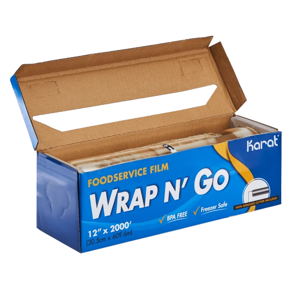 WRAP N’ GO Foodservice Film with Serrated Cutter - 12", 18", or 24" - 2000ft Roll