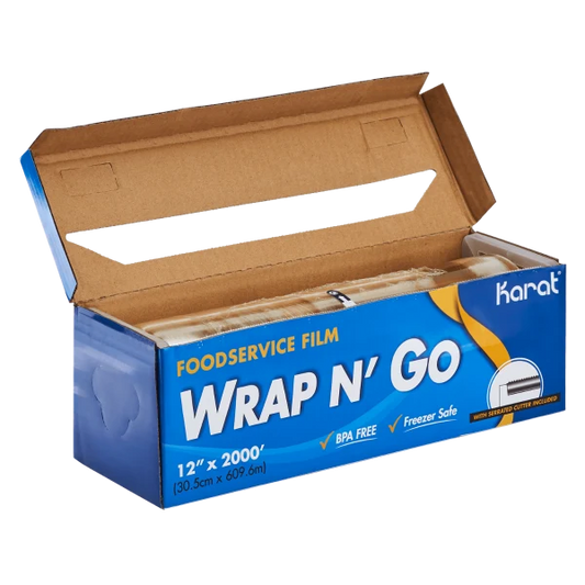 WRAP N’ GO Foodservice Film with Serrated Cutter - 12", 18", or 24" - 2000ft Roll