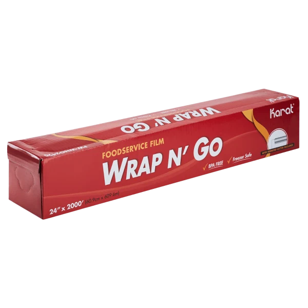 WRAP N’ GO Foodservice Film with Serrated Cutter - 12", 18", or 24" - 2000ft Roll