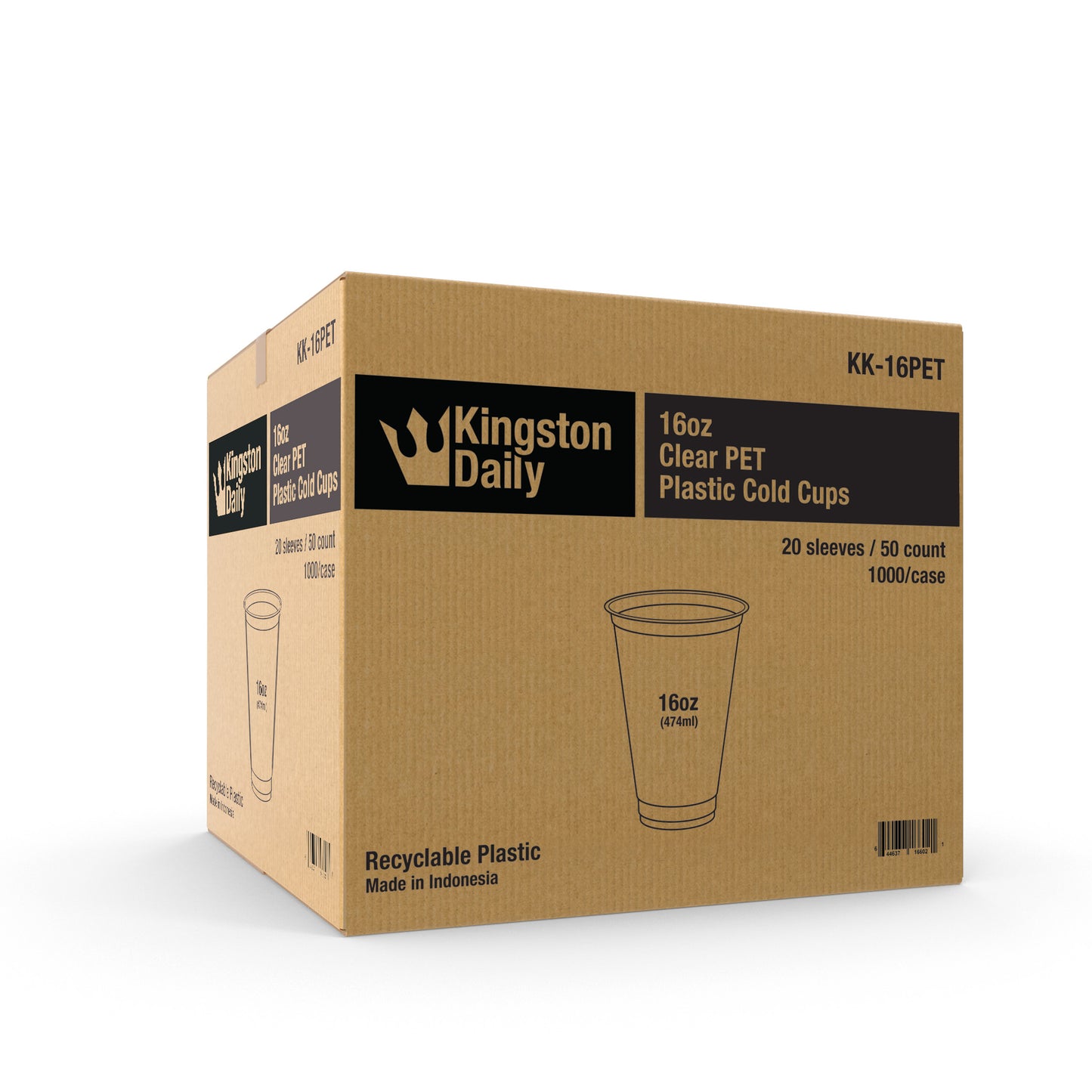 Kingston 16oz PET Plastic Cold Cups (98mm) - 1,000 ct
