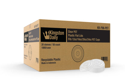 Kingston Daily KK-F98-PET Clear PET Plastic Flat Lids (with Straw Hole) for 12oz/16oz/20oz/24oz Cups - 1000/case (20 sleeves / 50 count)