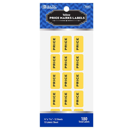 BAZIC Yellow Price Mark Label (180/Pack) Sold in 24 Units