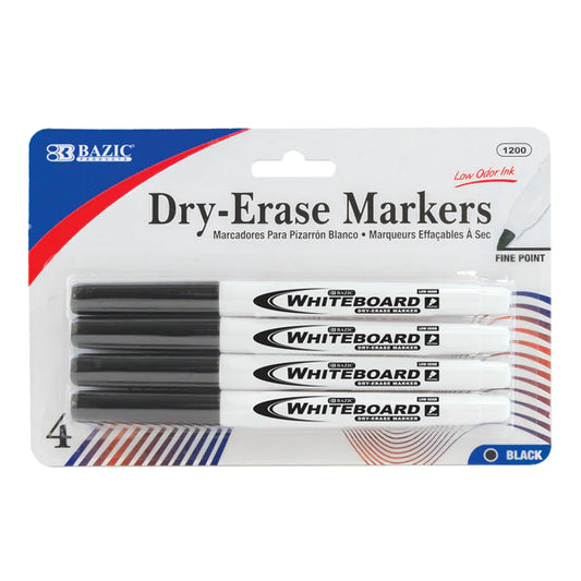 BAZIC Black Fine Tip Dry-Erase Marker (4/Pack) Sold in 24 Units