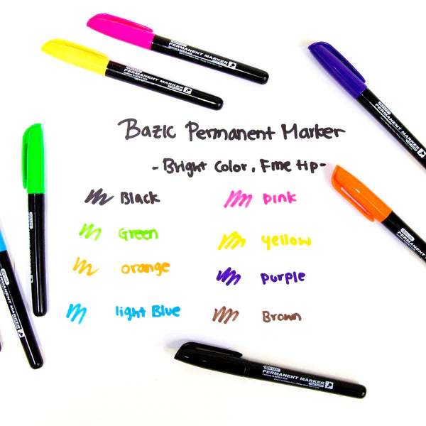 BAZIC Bright Colors Fine Tip Permanent Markers w/ Pocket Clip (5/Pack) Sold in 24 Units
