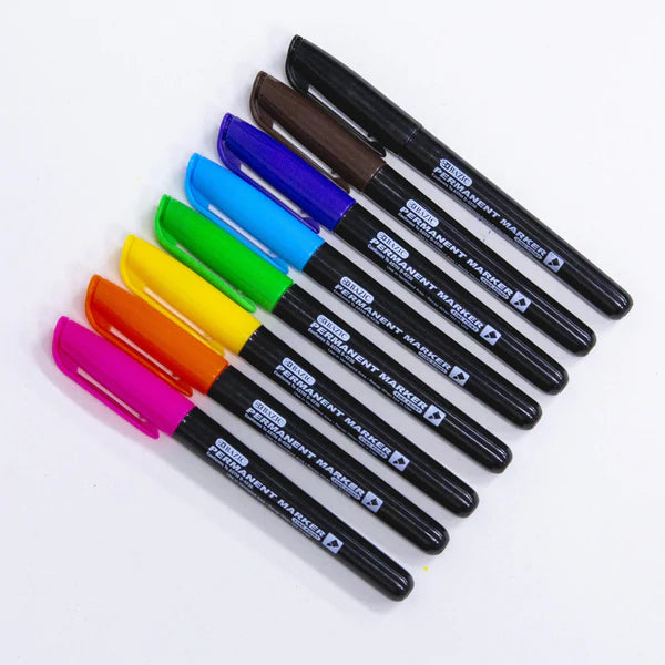 BAZIC Bright Colors Fine Tip Permanent Markers w/ Pocket Clip (8/Pack) Sold in 24 Units