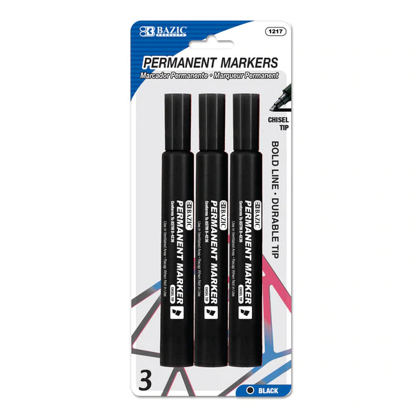 BAZIC Black Chisel Tip Jumbo Permanent Marker (3/Pack) Sold in 24 Units