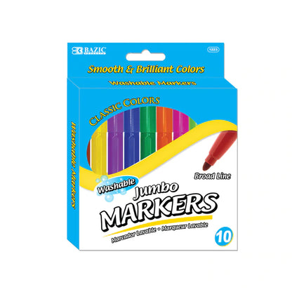 BAZIC 10 Classic Colors Broad Line Jumbo Watercolor Markers Sold in 24 Units