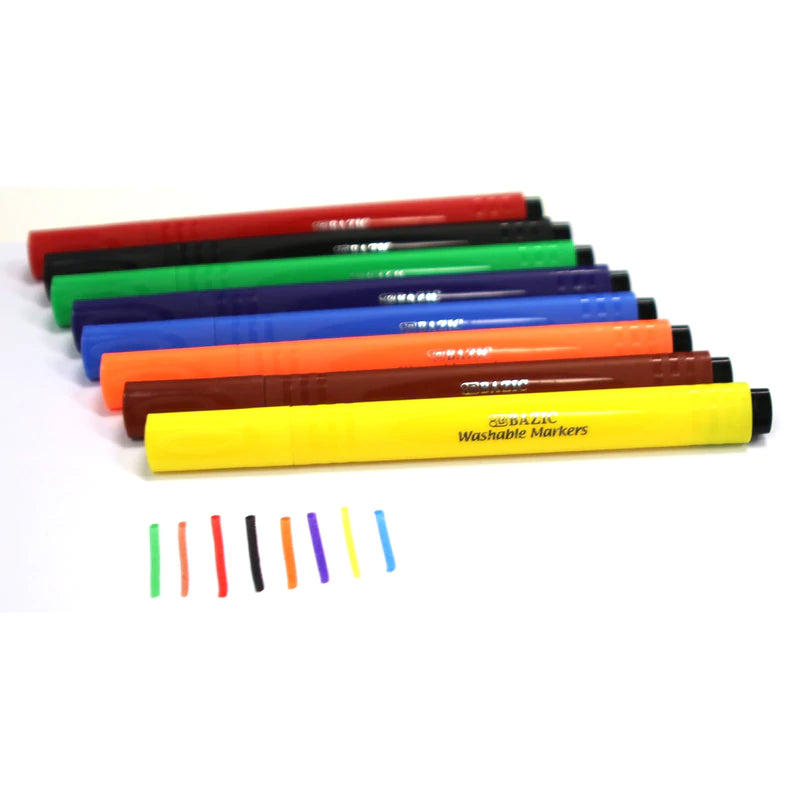BAZIC 8 Color Jumbo Triangle Washable Markers Sold in 24 Units