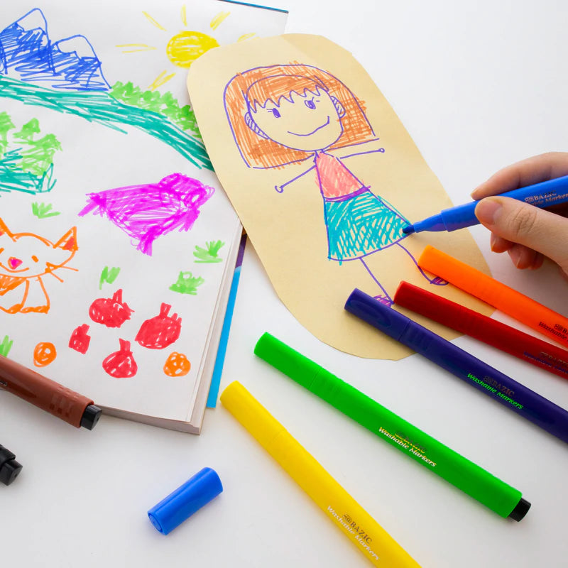 BAZIC 8 Color Jumbo Triangle Washable Markers Sold in 24 Units