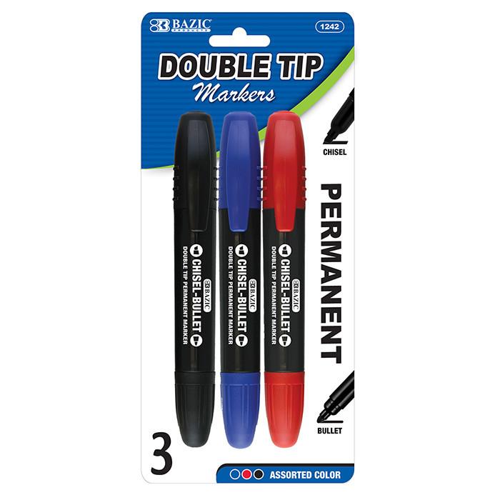 BAZIC Asst. Color Double-Tip Permanent Marker (3/Pack) Sold in 24 Units