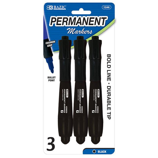 BAZIC Chisel Tip Jumbo Permanent Marker w/ Grip (3/Pack) Sold in 24 Units