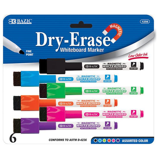 BAZIC Bright Color Magnetic Dry-Erase Markers (6/Pack) Sold in 12 Units