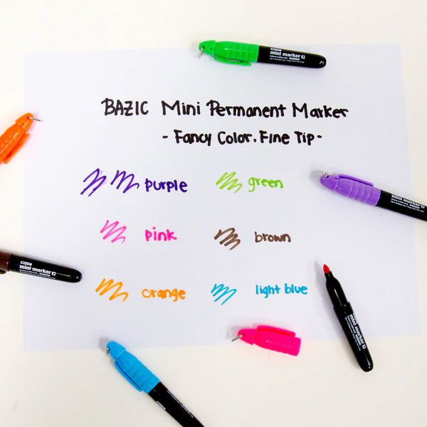 BAZIC Fancy Colors Mini Fine Point Permanent Marker w/ Cap Clip (6/Pack) Sold in 24 Units